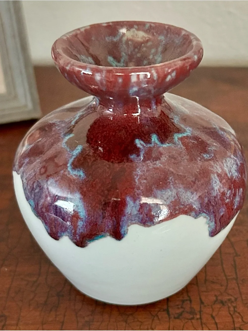 Anthropologie Vase Set Bud Vases Ceramic Burgundy Drip Glaze Boho Home Decor